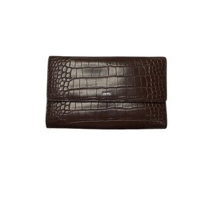 JW PEI Brown Croc-Embossed Clutch Wristlet